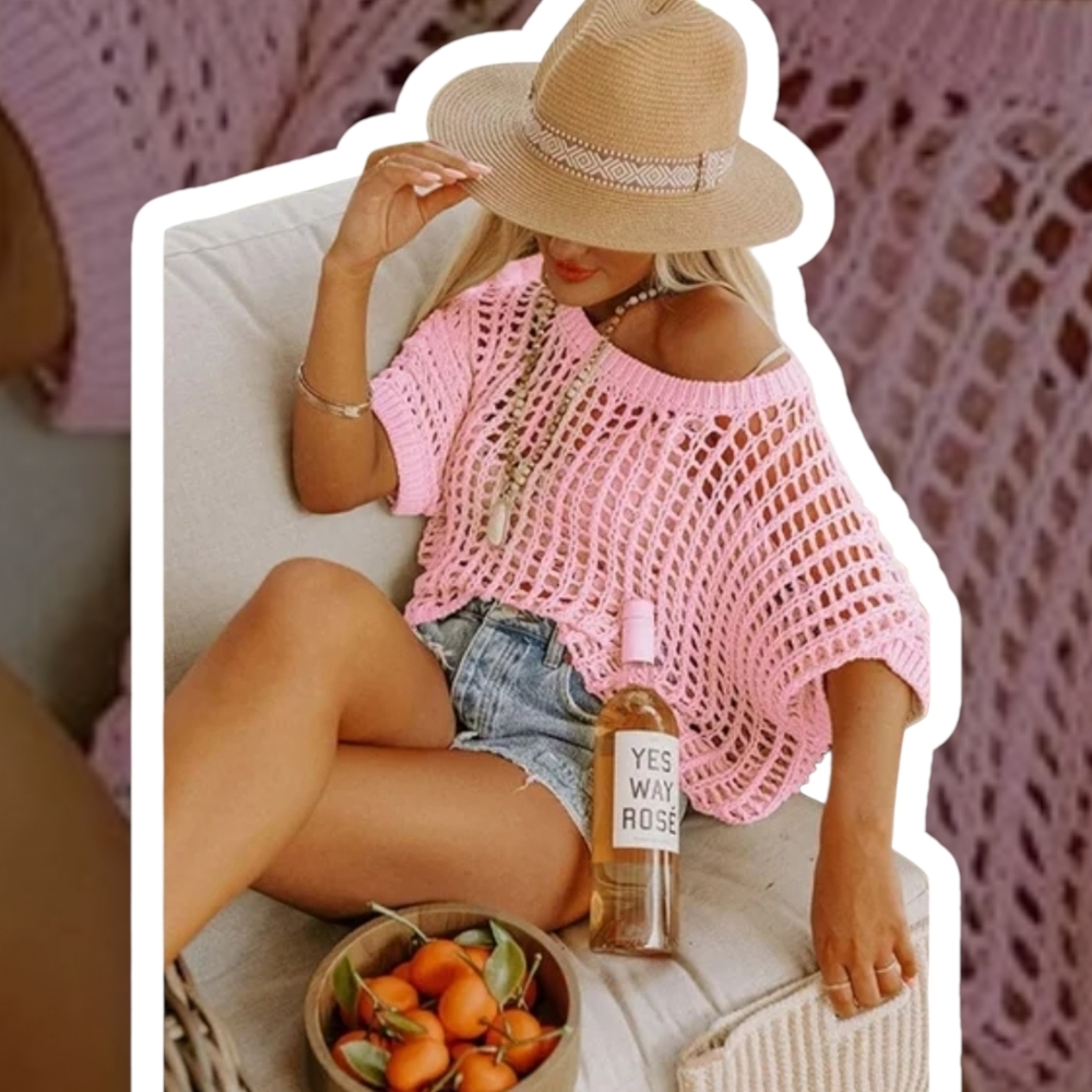 Dokotoo Pink Fishnet Off-Shoulder Top NWT - Picture 2 of 4